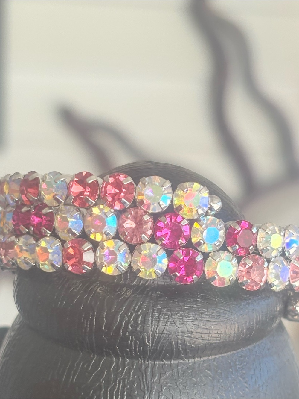 Crystal Rhinestone Statement bracelet in Pink and Iridescent
